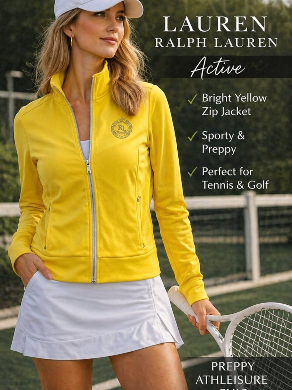 Lauren Ralph Lauren Active Yellow Zip Track Jacket Womens Preppy Sport Athletic